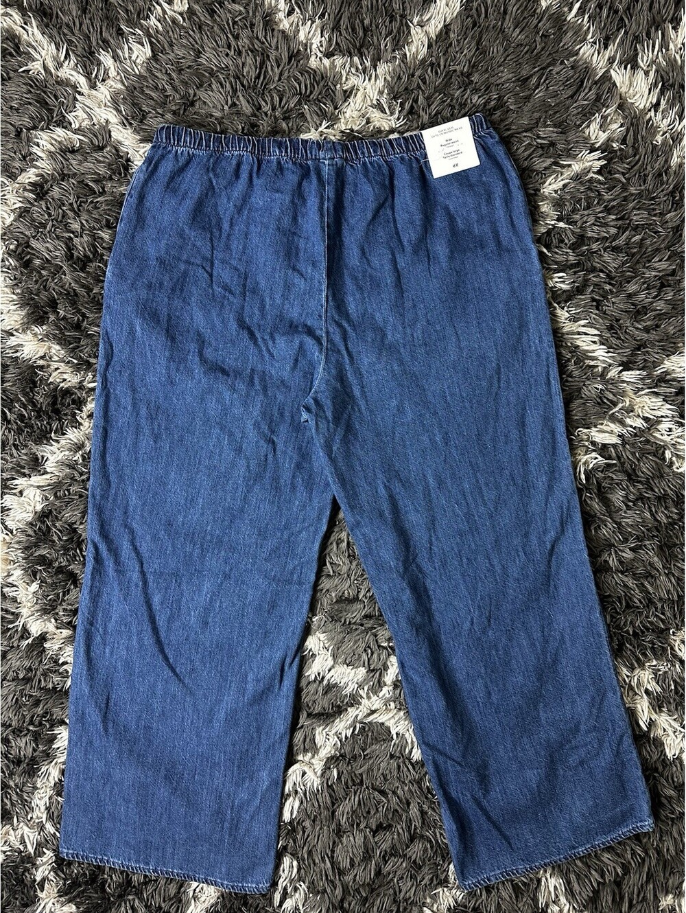 HM H&M Women XL Blue Denim Wide Leg Pants Elastic Regular Waist NWT